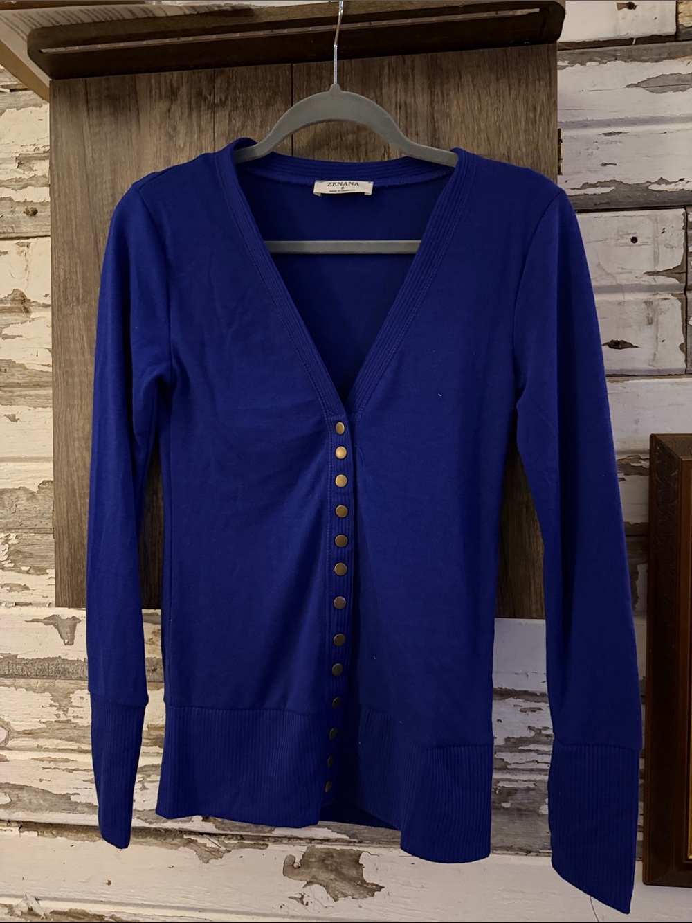 Royal Blue V-Neck Snap-Front Women’s Sweater